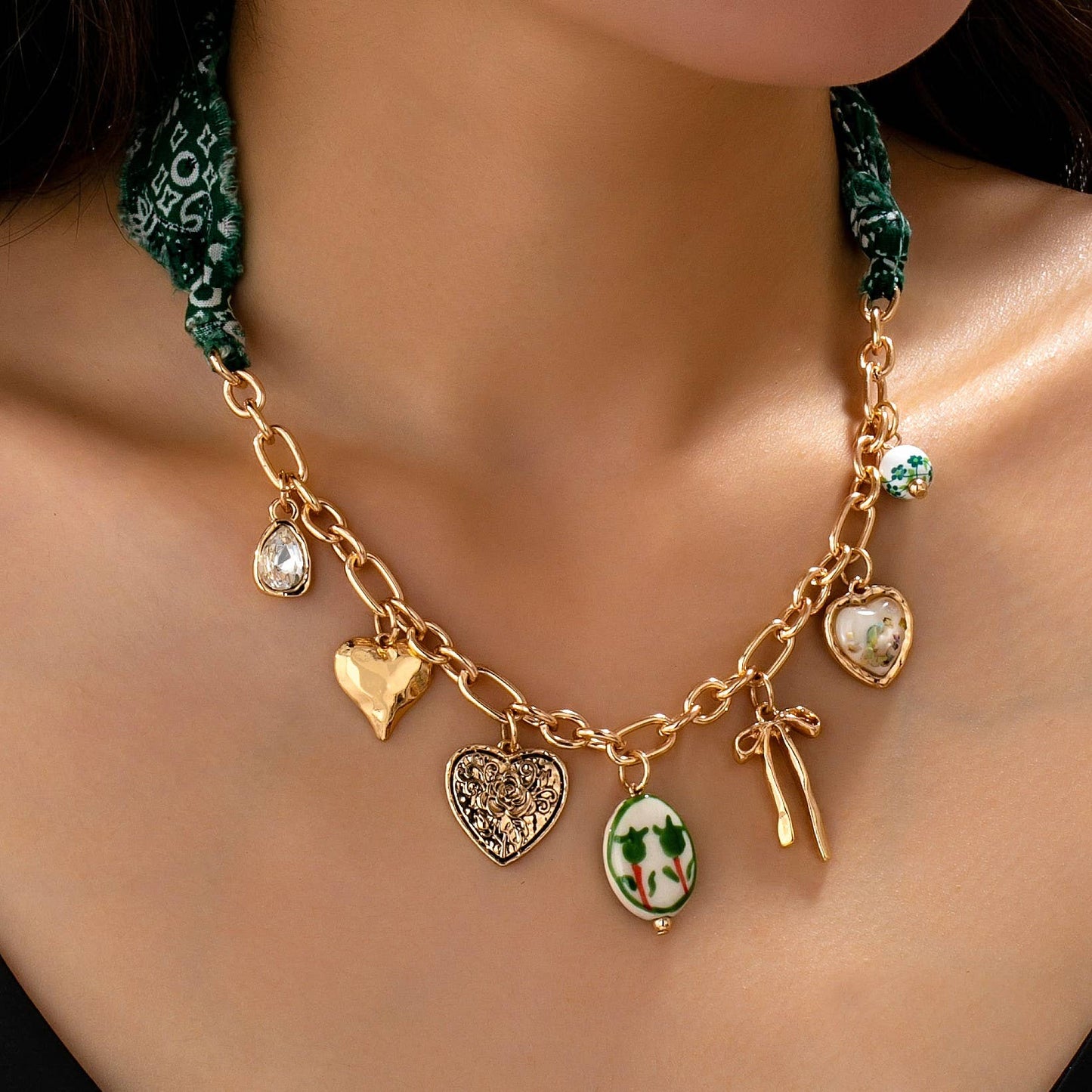 Scarf Charm Necklace / Spring Green