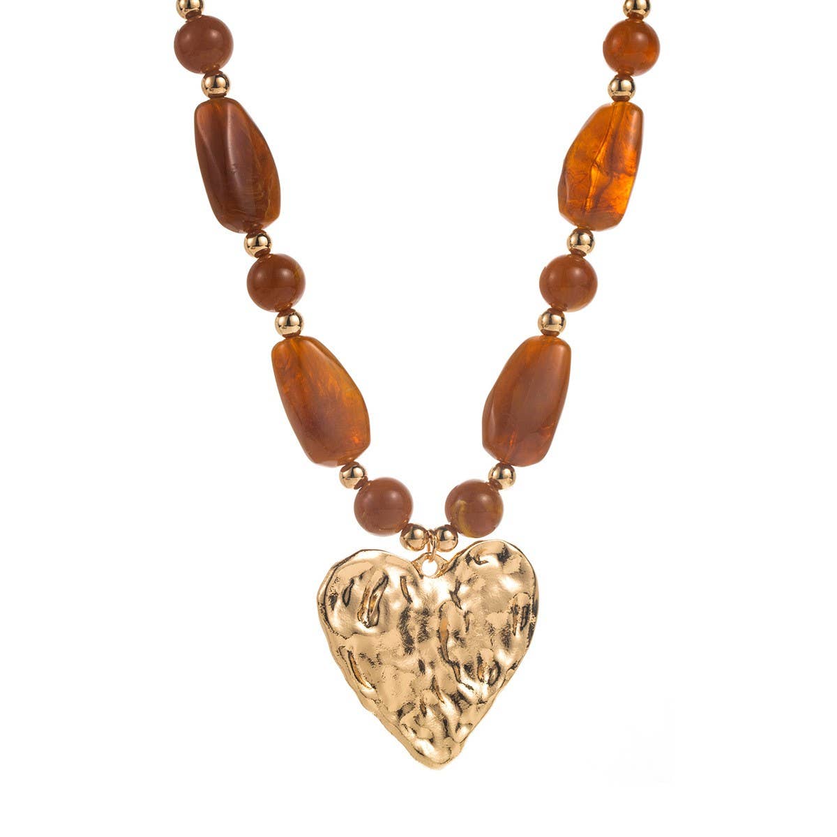 Beaded Necklace / Brown & Heart