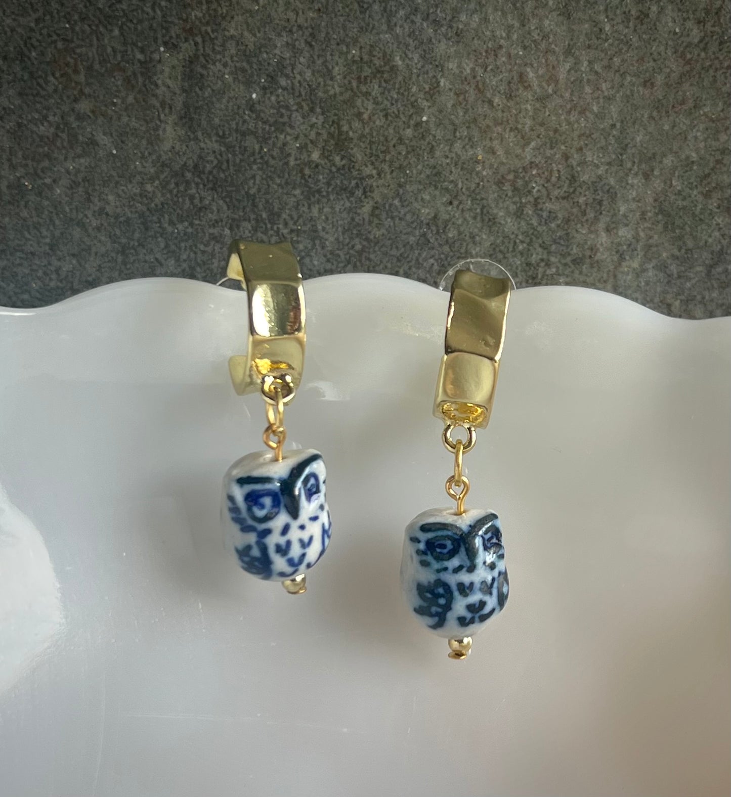 Owl ceramic bead /chunky hoop
