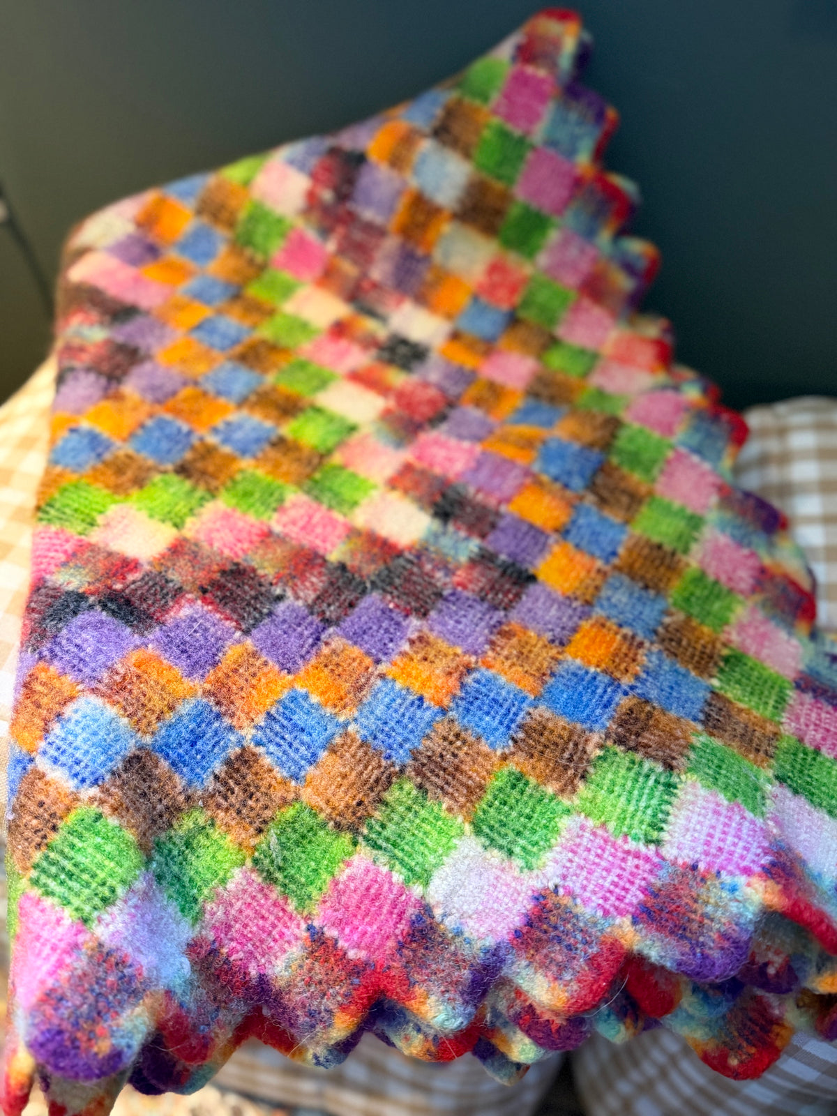 Vintage wool knitted lap throw