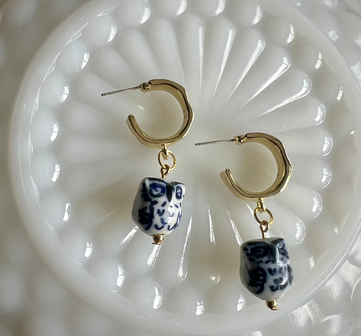 Owl ceramic bead /chunky hoop