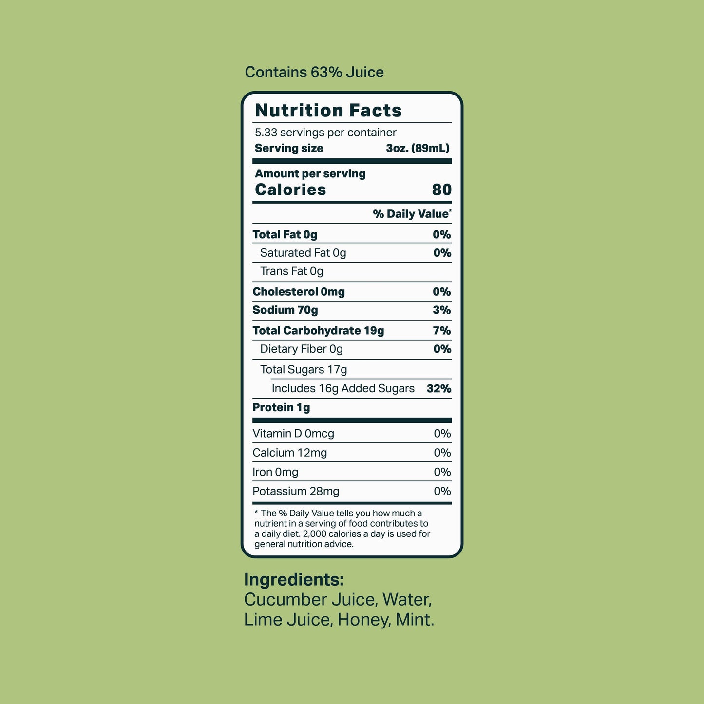 Cucumber Mint Lime Cocktail / Mocktail Beverage Mixer 16oz