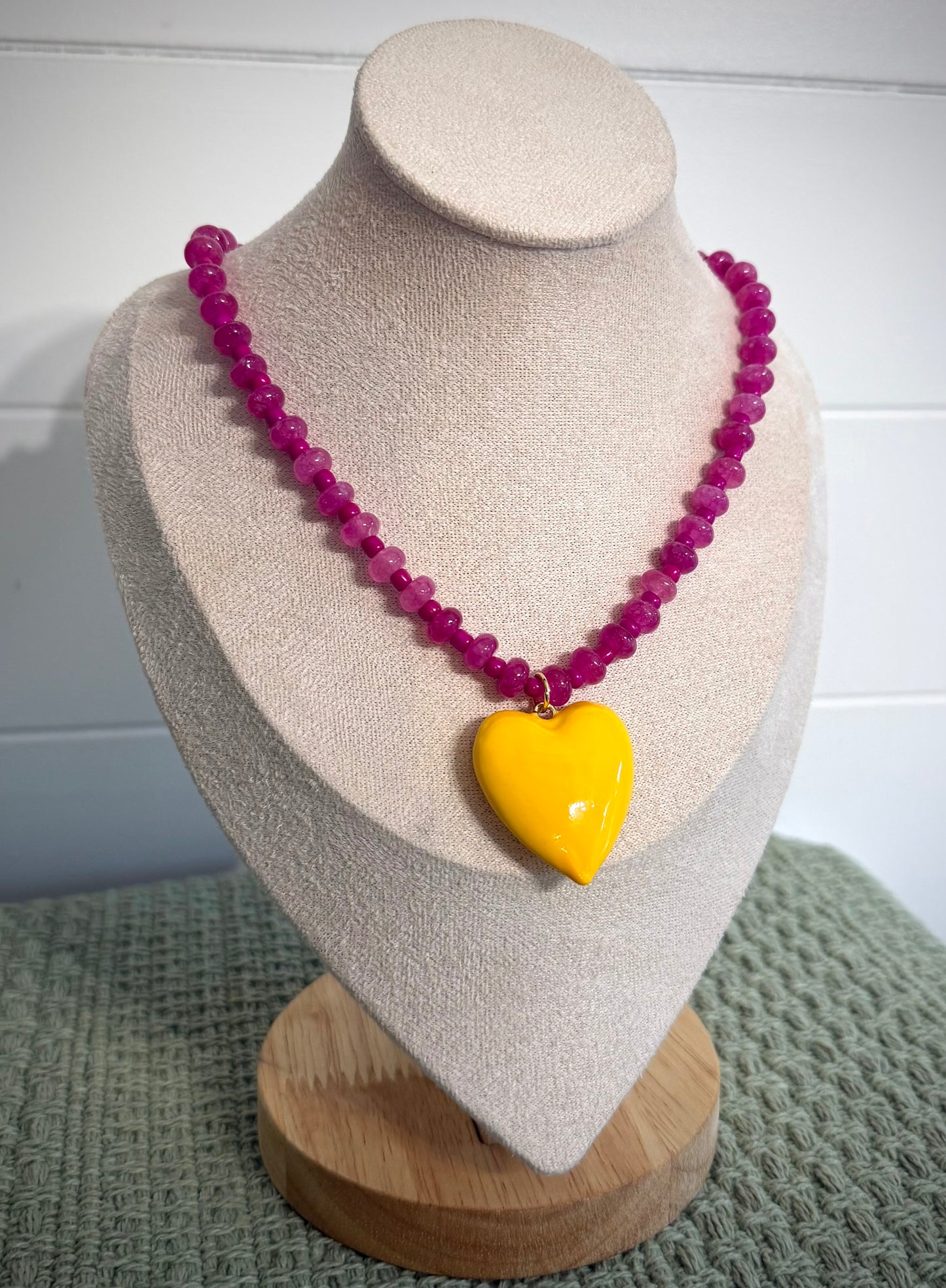 Pink Hibiscus + Yellow Heart / Beaded Heart