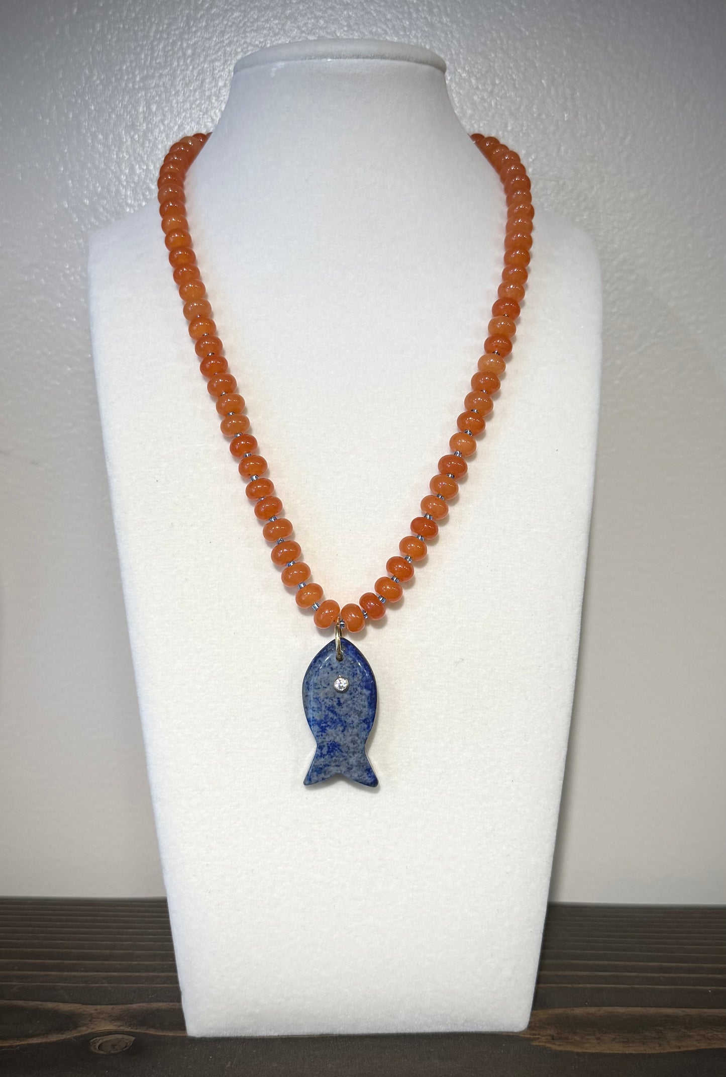 Tangerine Tide + Stone Fish / Beaded Necklace