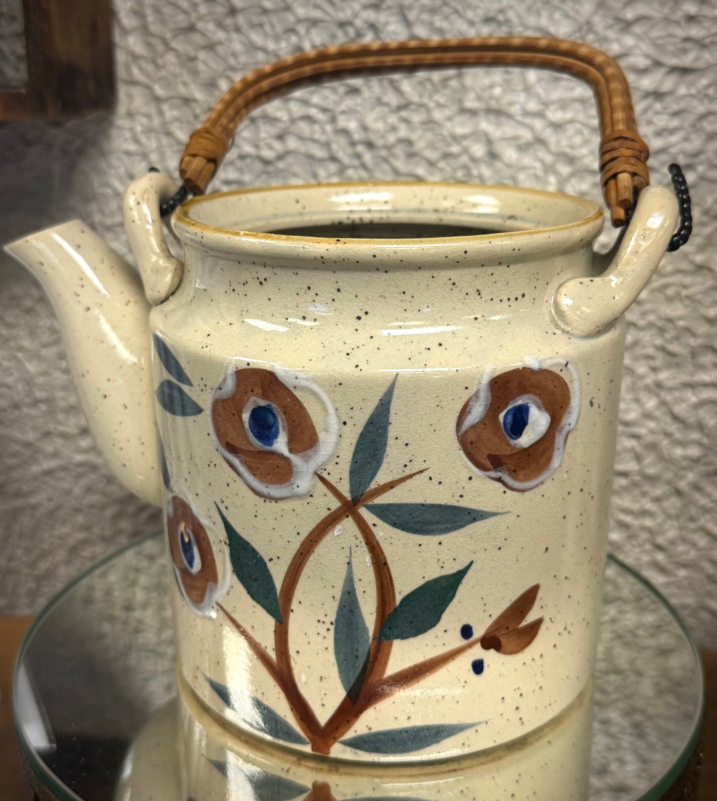 Vintage Japanese Hand Painted Teapot Rattan Handle