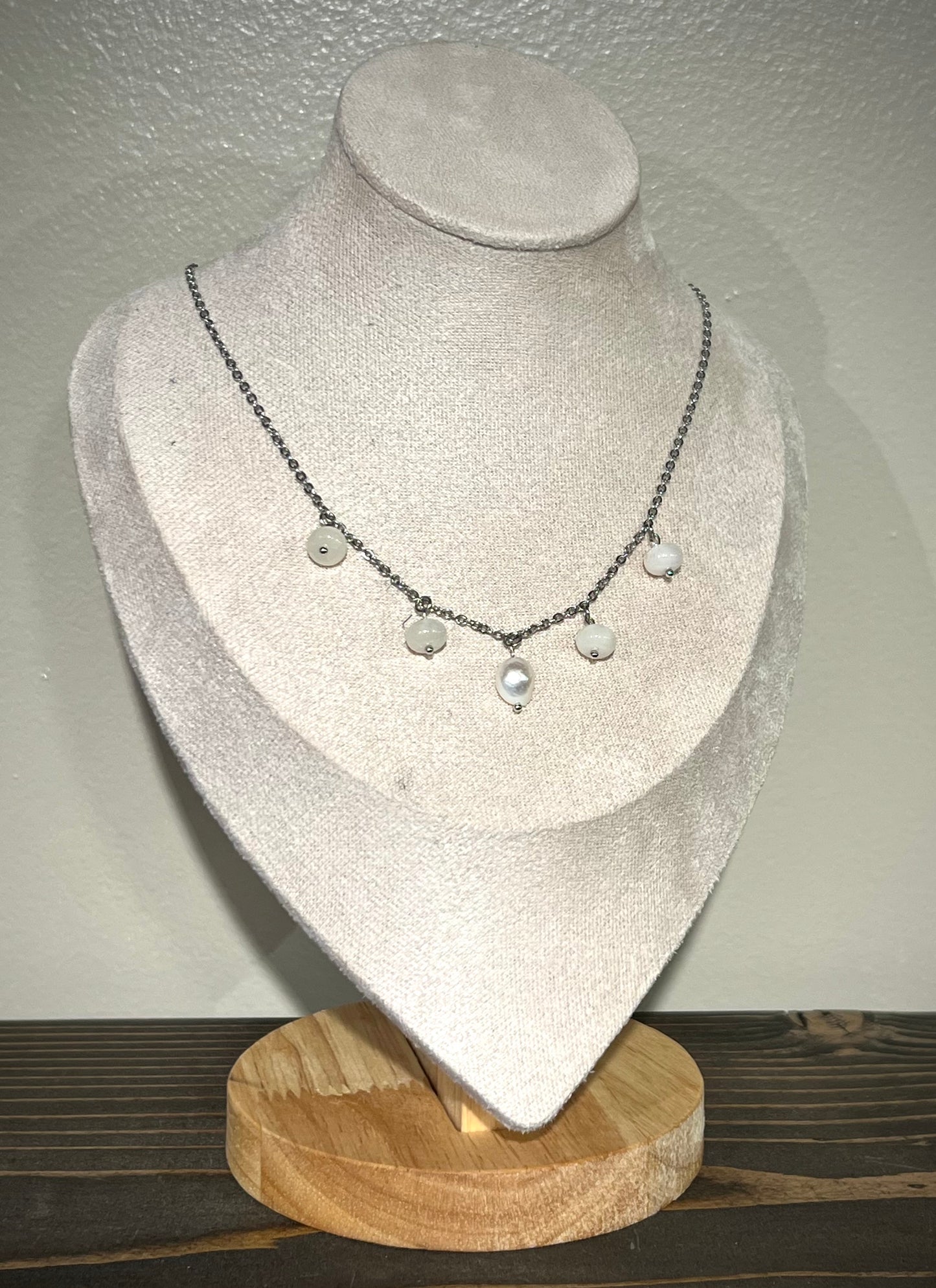 Beaded Charm Necklace / freshwater pearl & jade