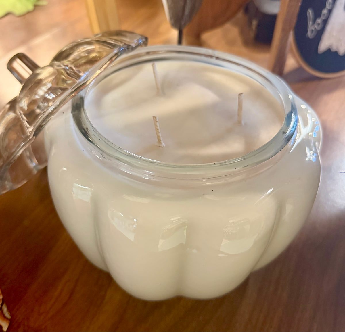 Clear 70 oz pumpkin candle
