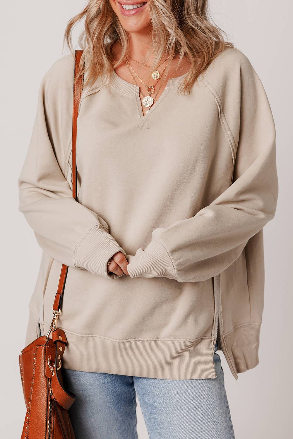 Raglan Sleeve Side Slit Sweatshirt