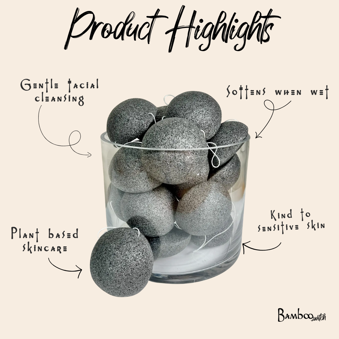Natural Konjac Facial Cleansing Sponge | Charcoal
