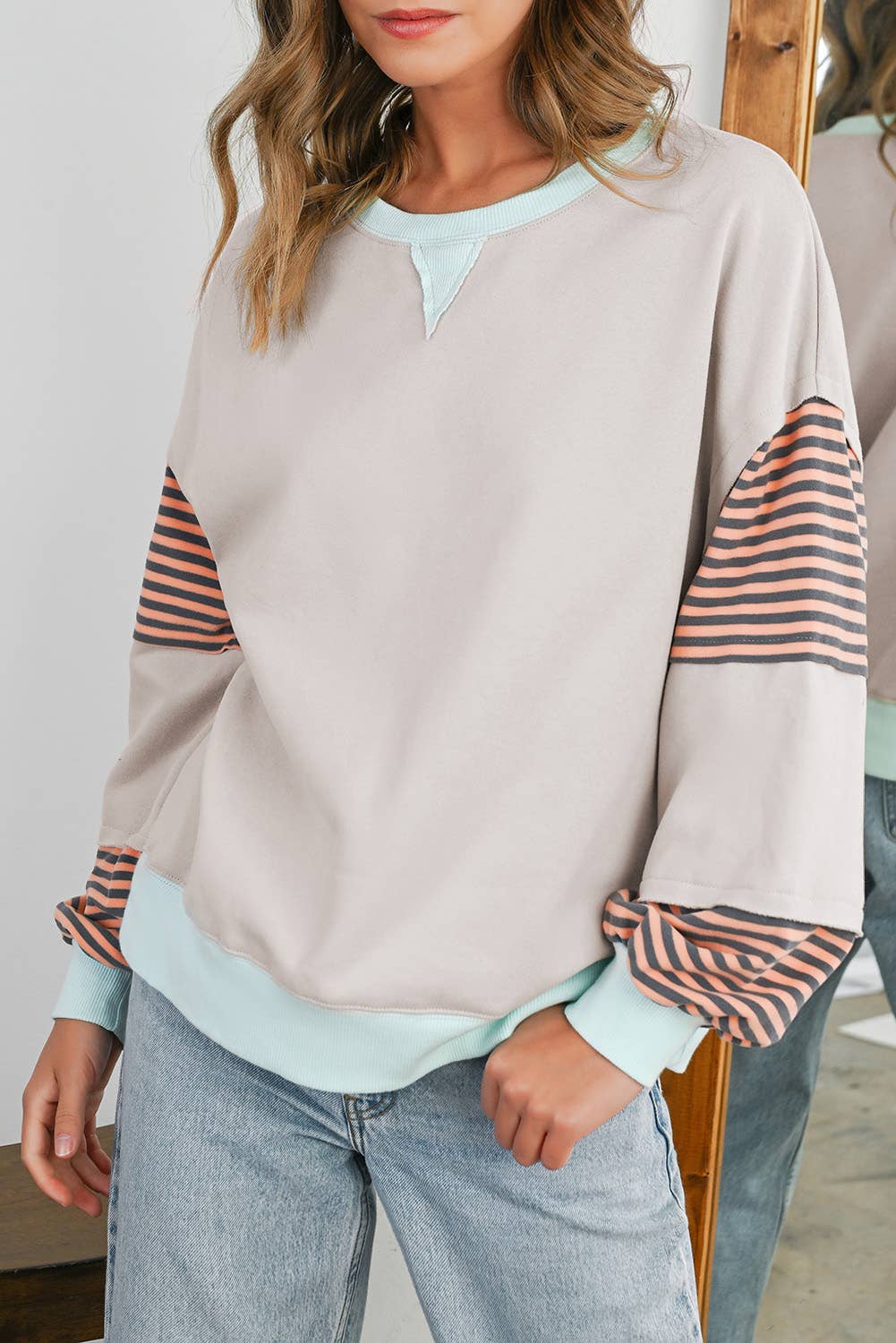 Stripe Colorblock Patch Sweatshirt