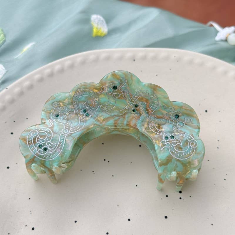 Vintage Half Moon Hair Clip / Mint