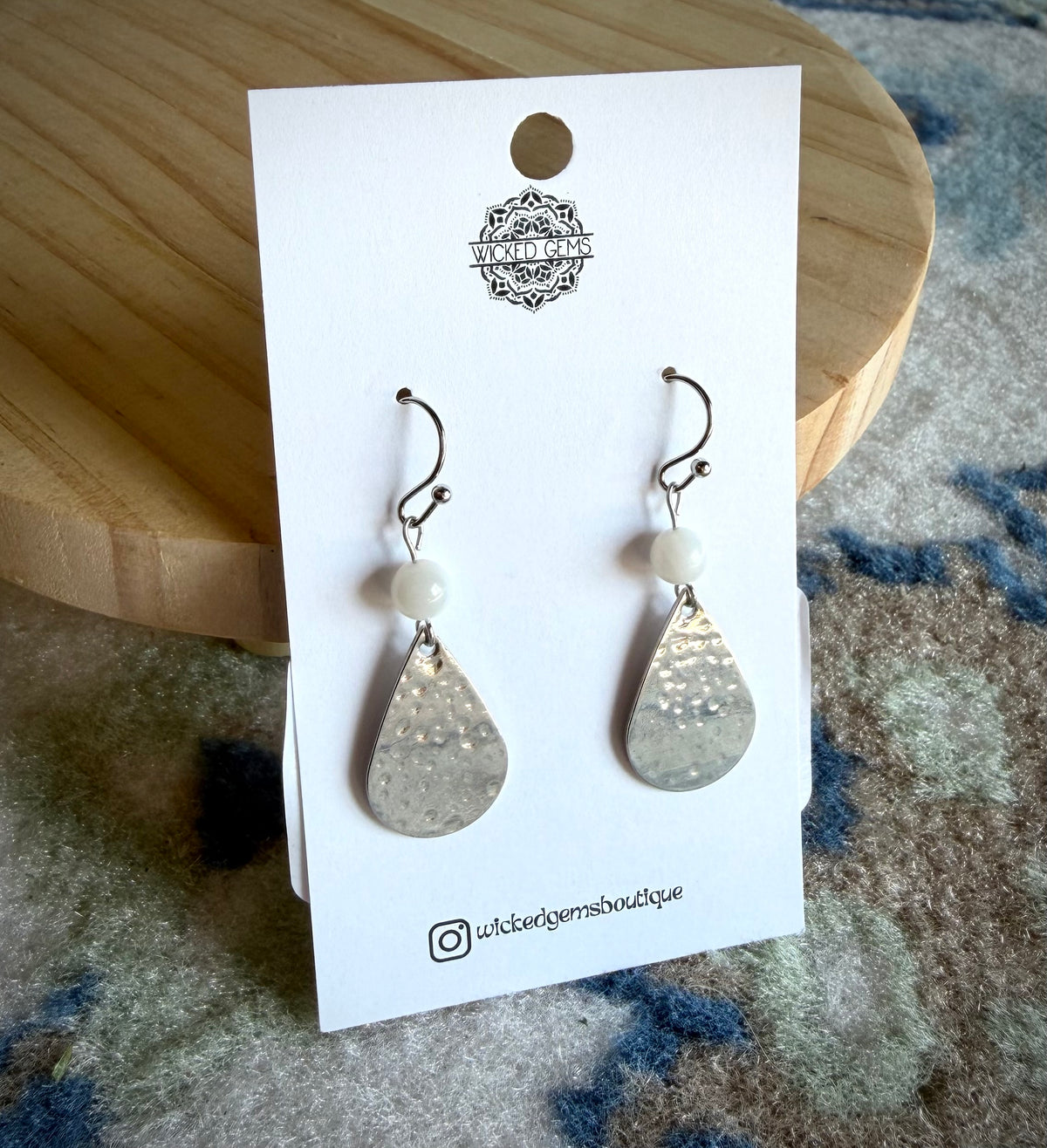 Mini Hammered Dangle + White Jade