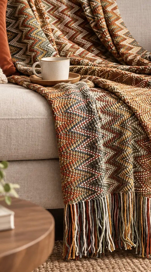 Zig Zag Boho Throw Blanket