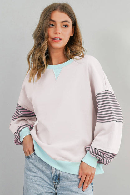 Stripe Colorblock Patch Sweatshirt