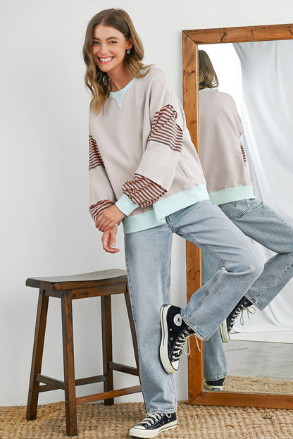 Stripe Colorblock Patch Sweatshirt