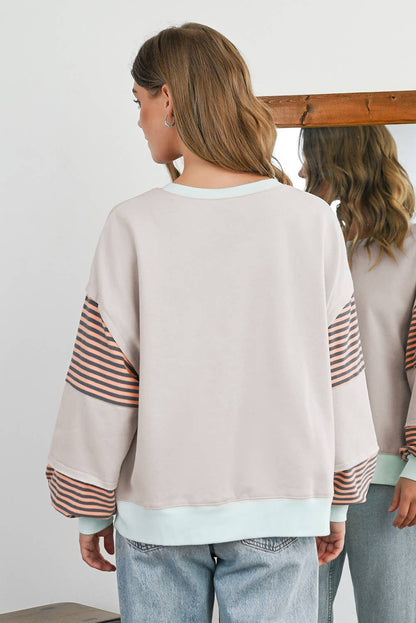 Stripe Colorblock Patch Sweatshirt
