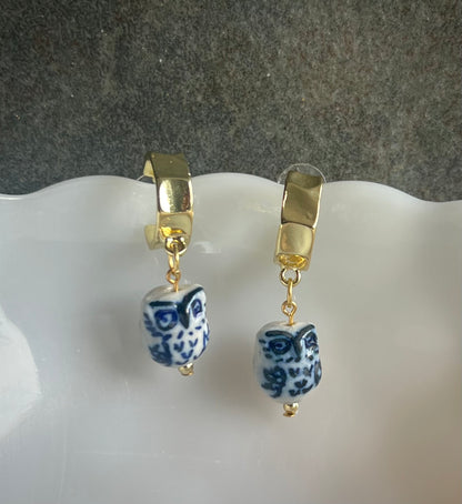 Owl ceramic bead /chunky hoop