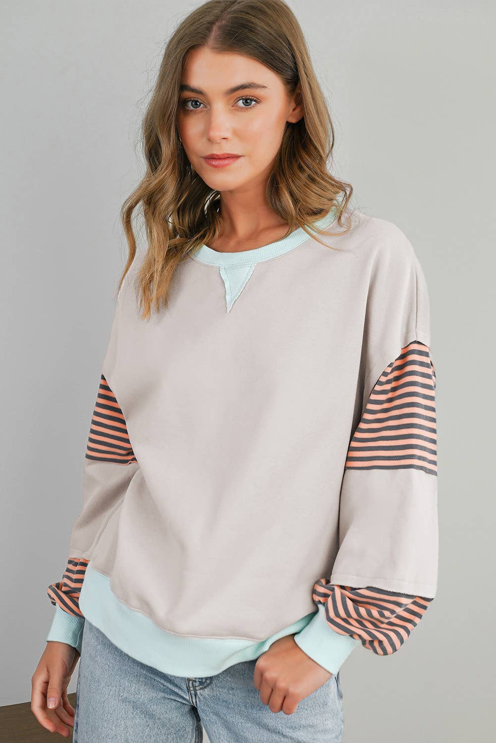 Stripe Colorblock Patch Sweatshirt