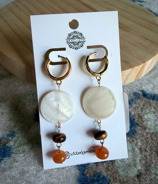 Pearl, Tigers Eye + Jade / Beaded Dangle