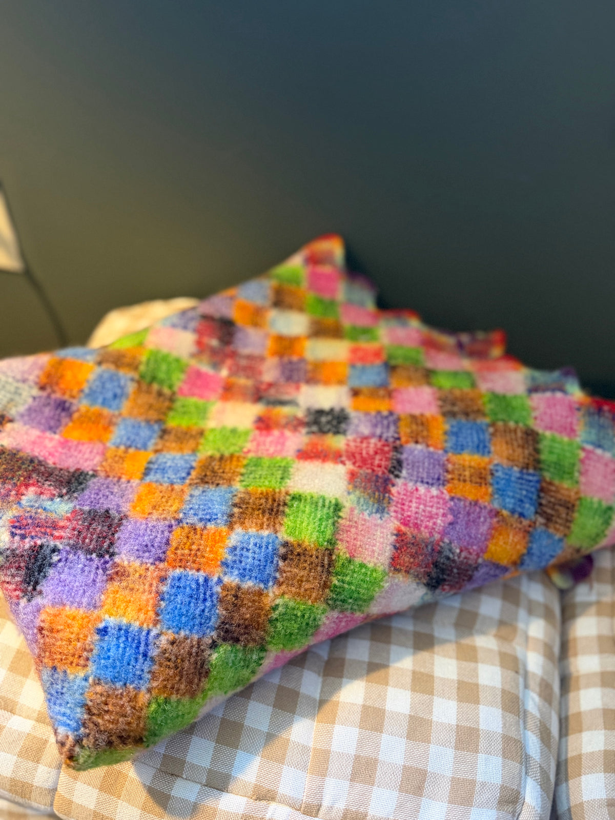 Vintage wool knitted lap throw
