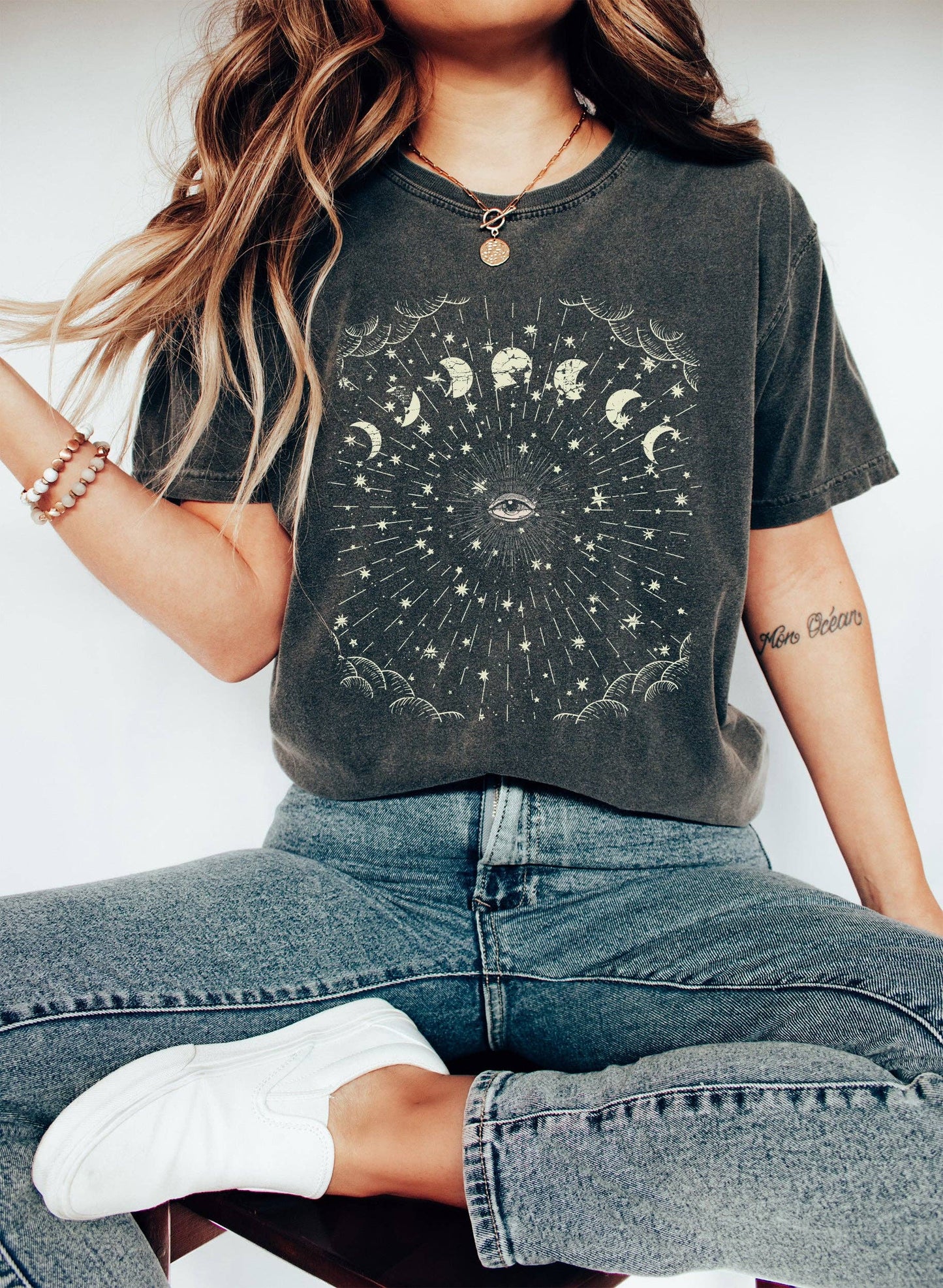 Celestial Moon Phases and Stars tshirt / Ivory