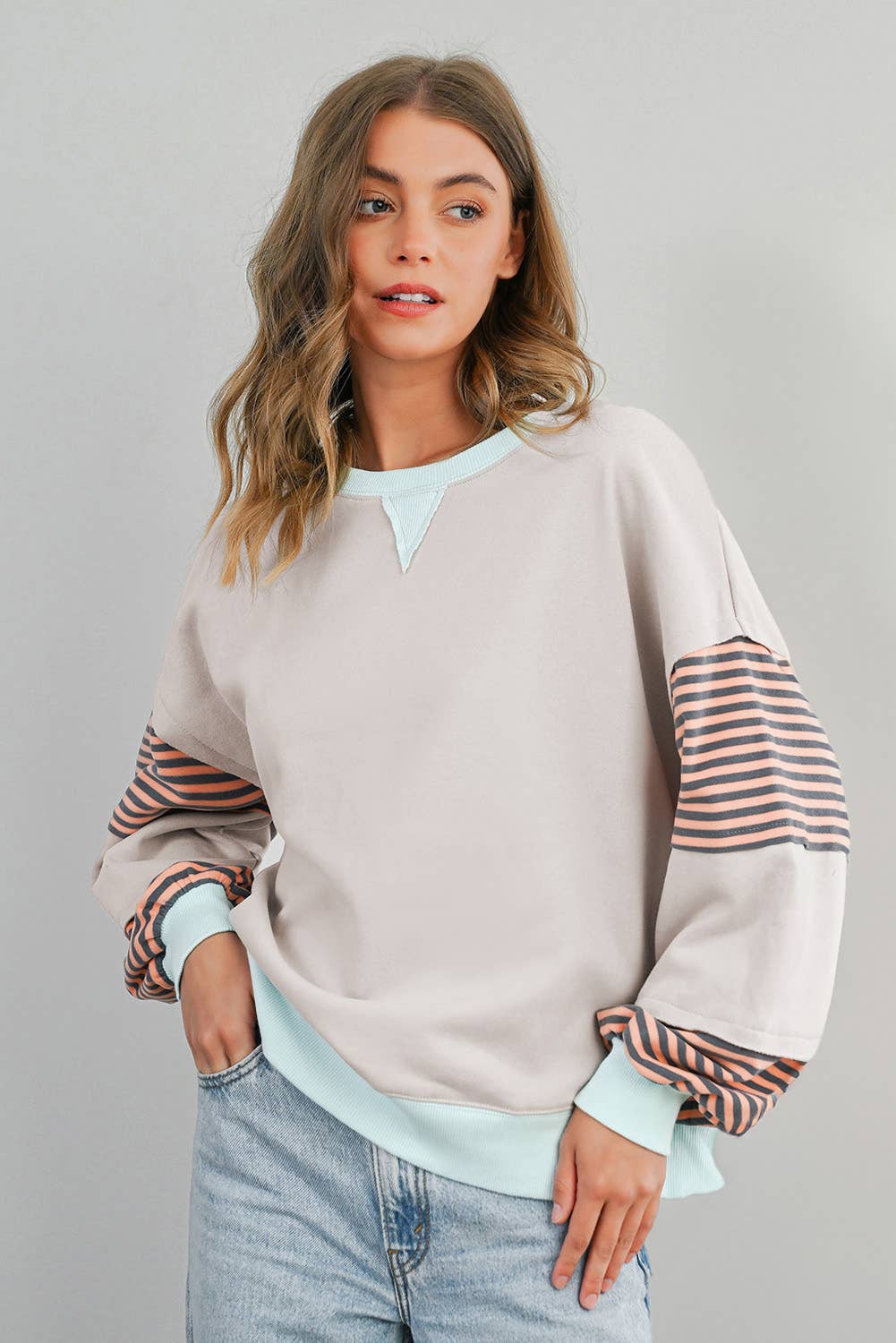 Stripe Colorblock Patch Sweatshirt