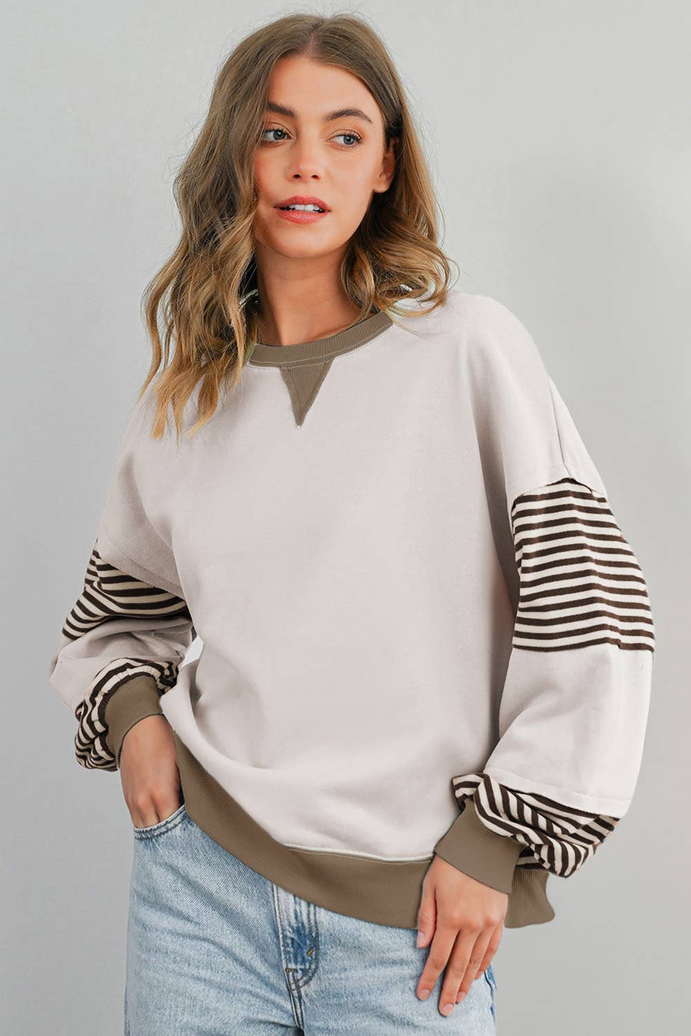 Stripe Colorblock Patch Sweatshirt