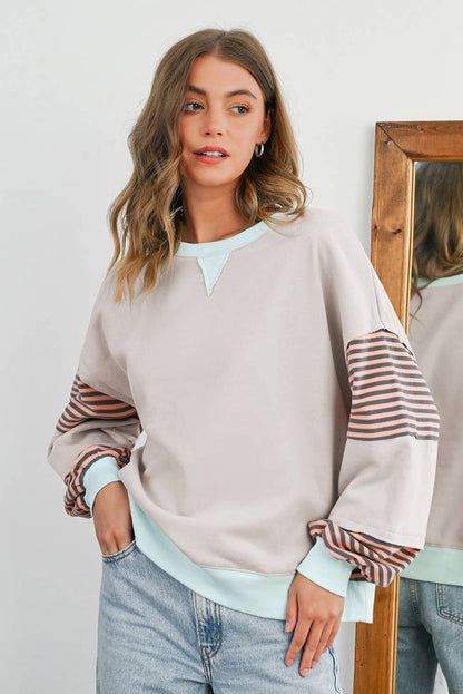 Stripe Colorblock Patch Sweatshirt
