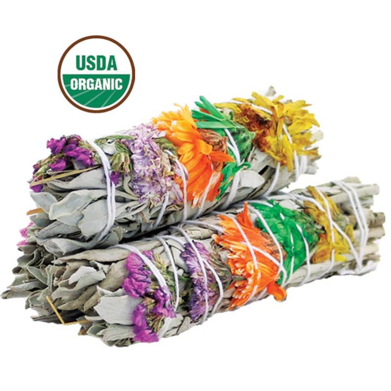 'Good Vibes' Floral White Sage Smudge Stick