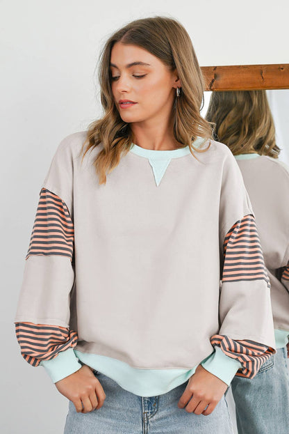 Stripe Colorblock Patch Sweatshirt