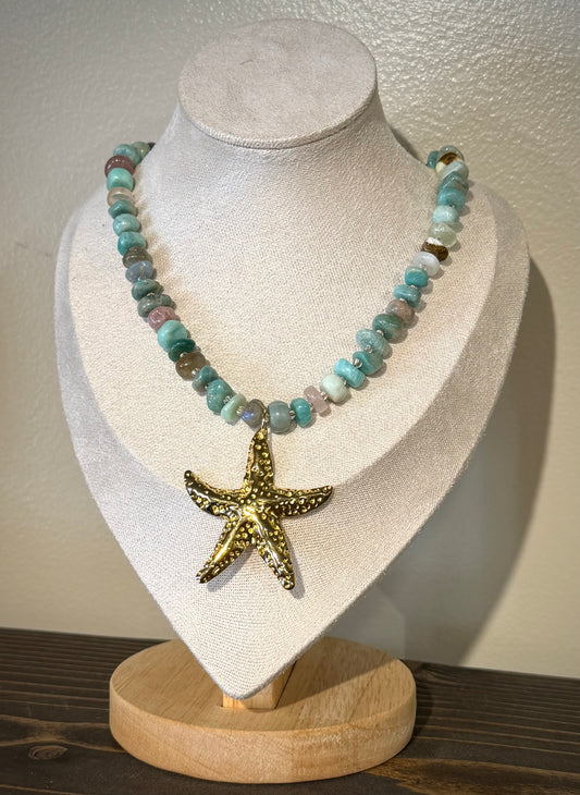 Ocean Chip + Starfish / Beaded Necklace