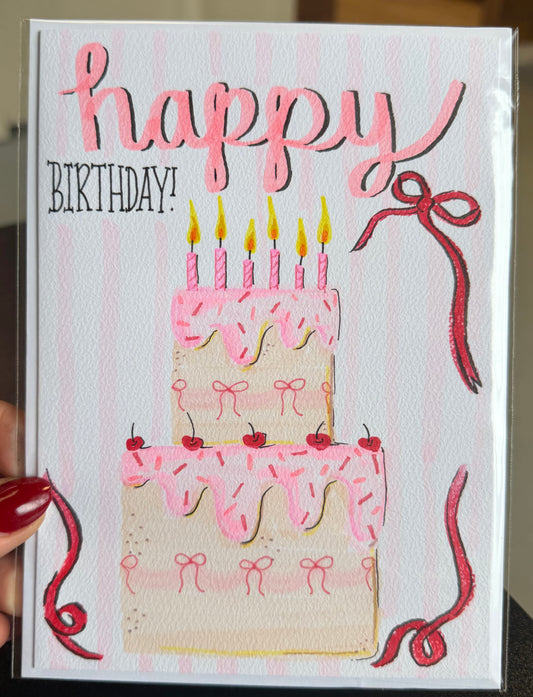 Pink Birthday / Hand Drawn Greeting Card