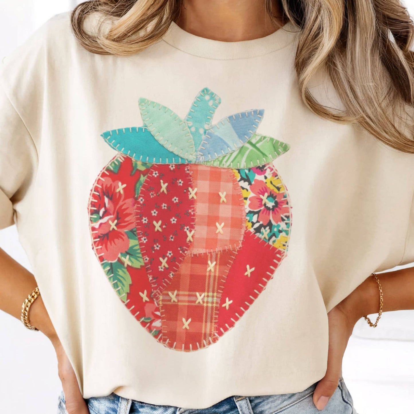 Strawberry Patchwork Graphic Tee / Cream