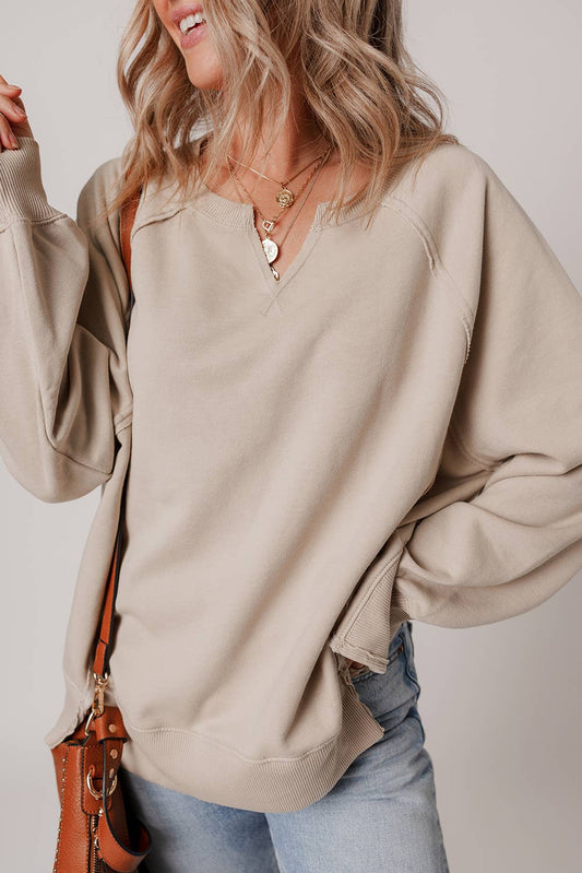 Raglan Sleeve Side Slit Sweatshirt