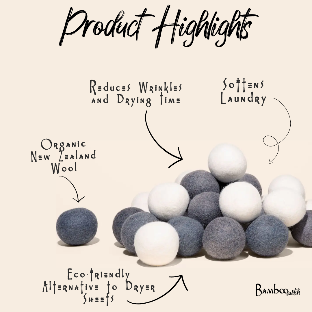 Set of 6 Organic Wool Dryer Balls / White