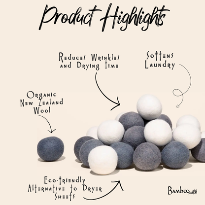 Set of 6 Organic Wool Dryer Balls / White