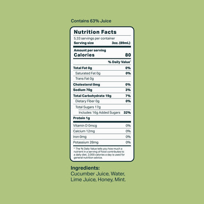 Cucumber Mint Lime Cocktail / Mocktail Beverage Mixer 16oz