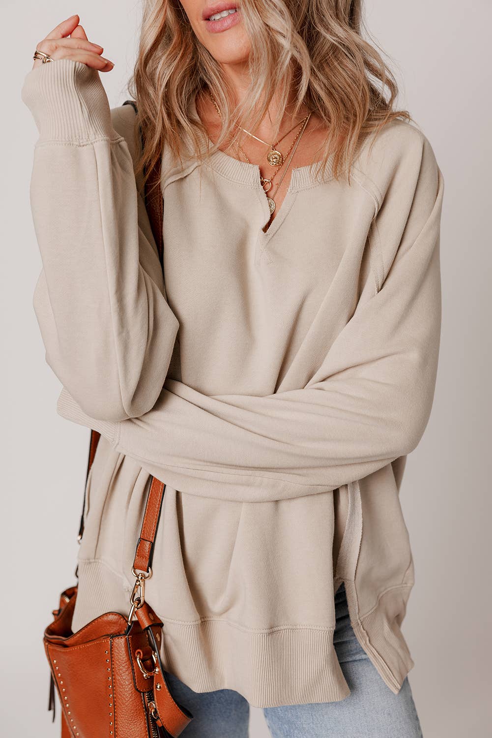 Raglan Sleeve Side Slit Sweatshirt