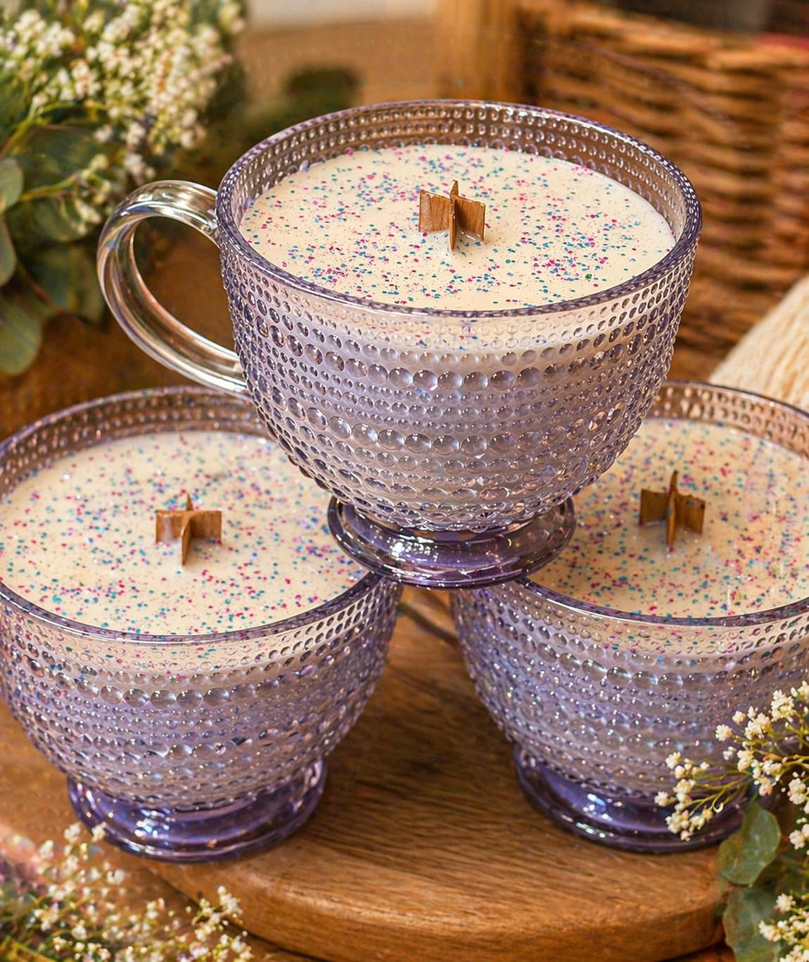 Lavender Latte Hobnail Glass / 14oz