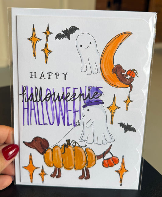 Halloweenie / Hand Drawn Greeting Card