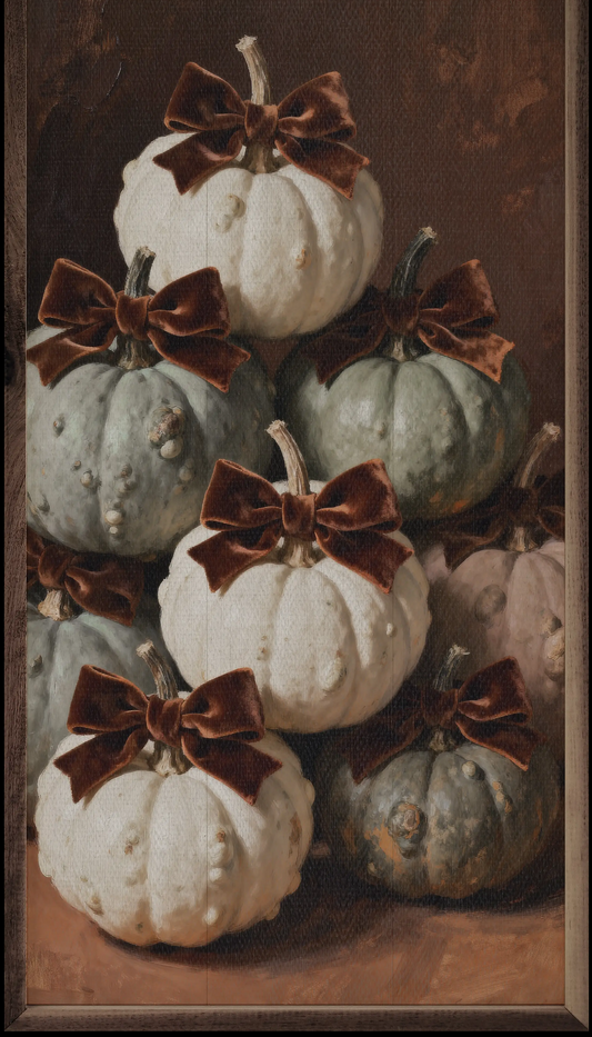 Brown velvet bow mini pumpkins print