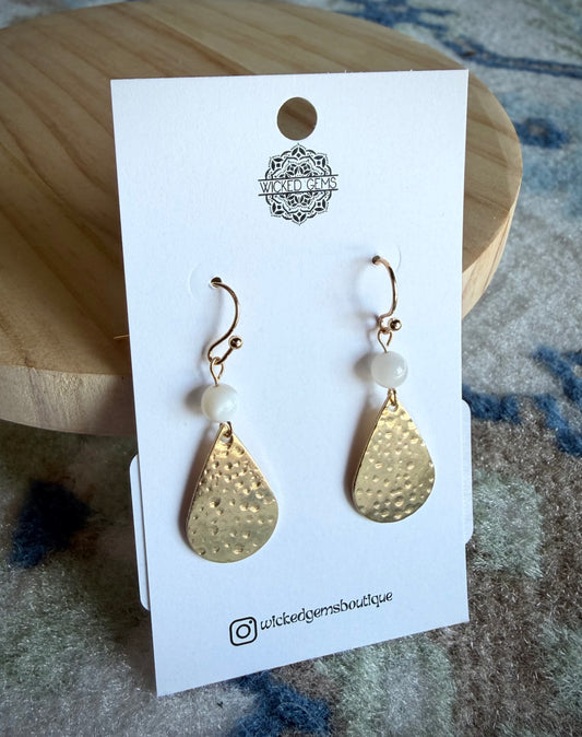 Mini Hammered Dangle + White Jade