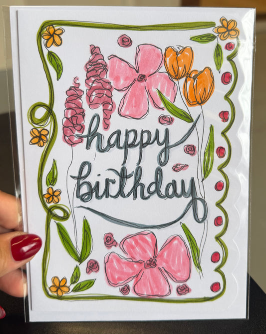 Floral Birthday / Hand Drawn Greeting Card