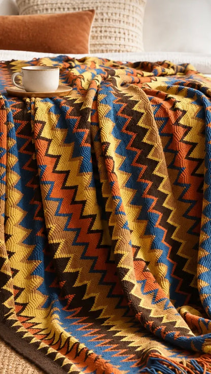 Zig Zag Boho Throw Blanket