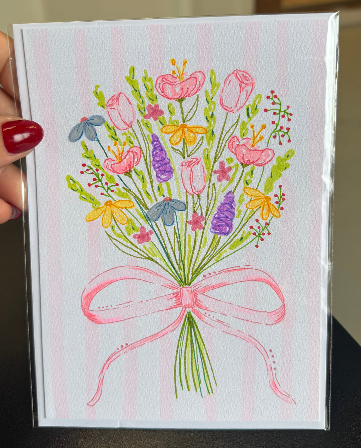 Pink Floral / Hand Drawn Greeting Card