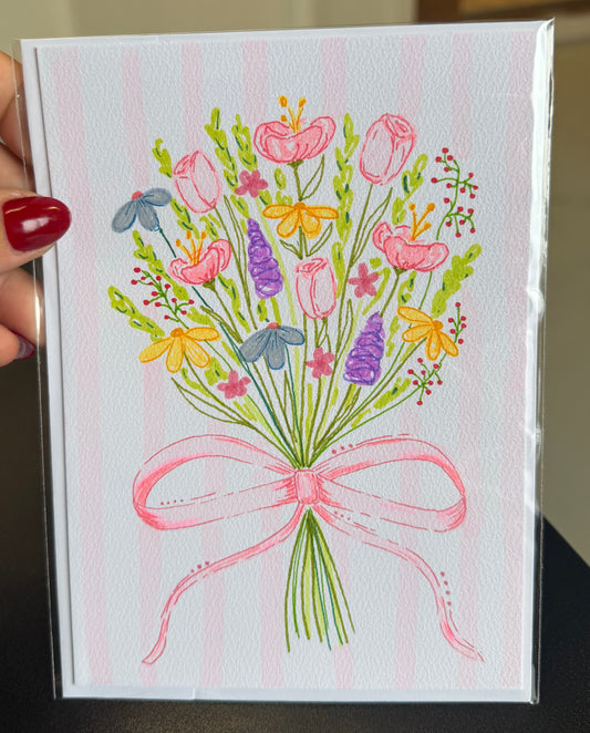 Pink Floral / Hand Drawn Greeting Card
