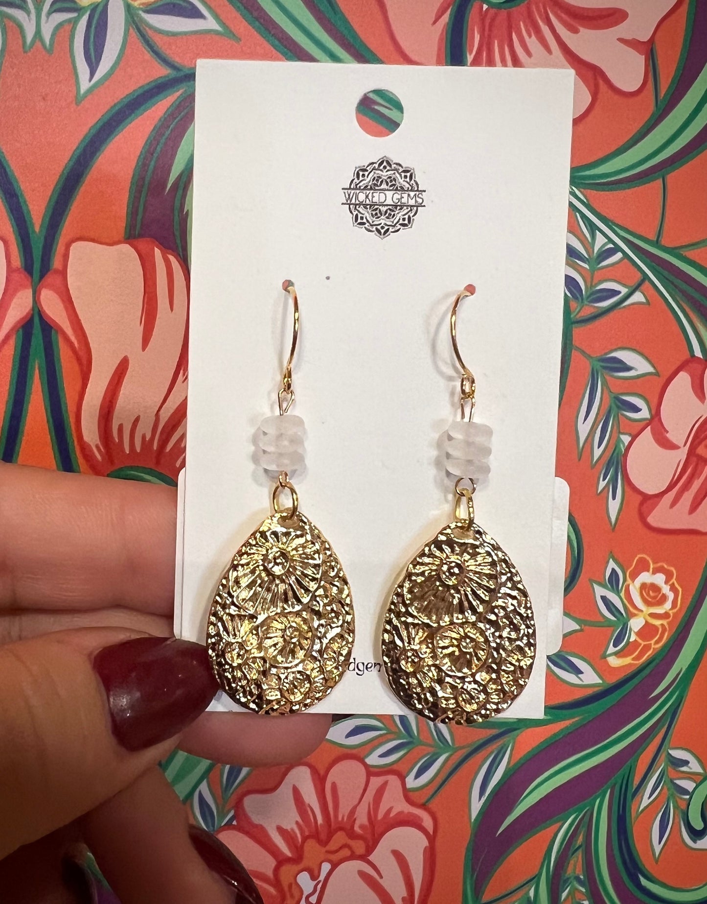 Floral Dangle + White Jade