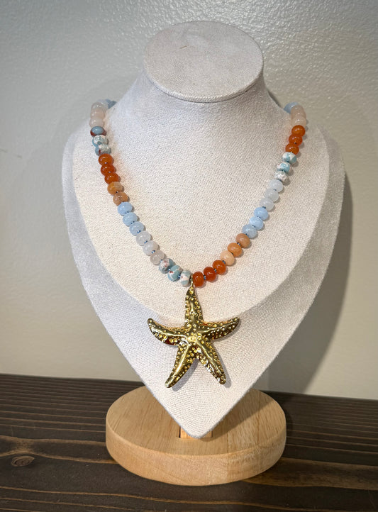 Ocean Blush + Starfish / Beaded Necklace