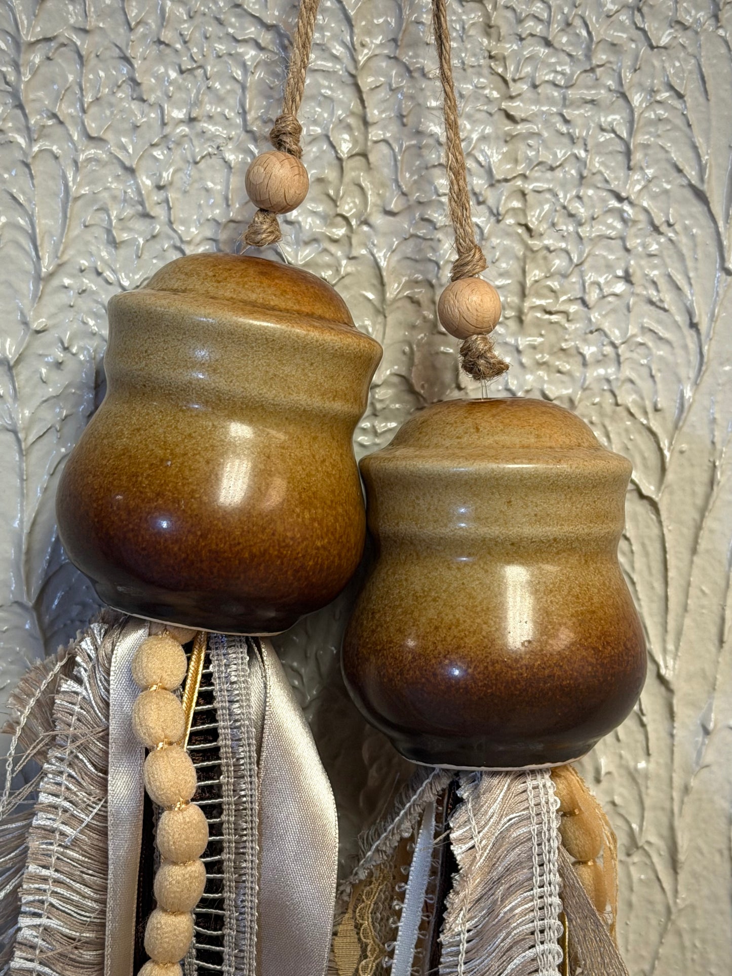 Rustic Crock / salt & pepper shaker tassel