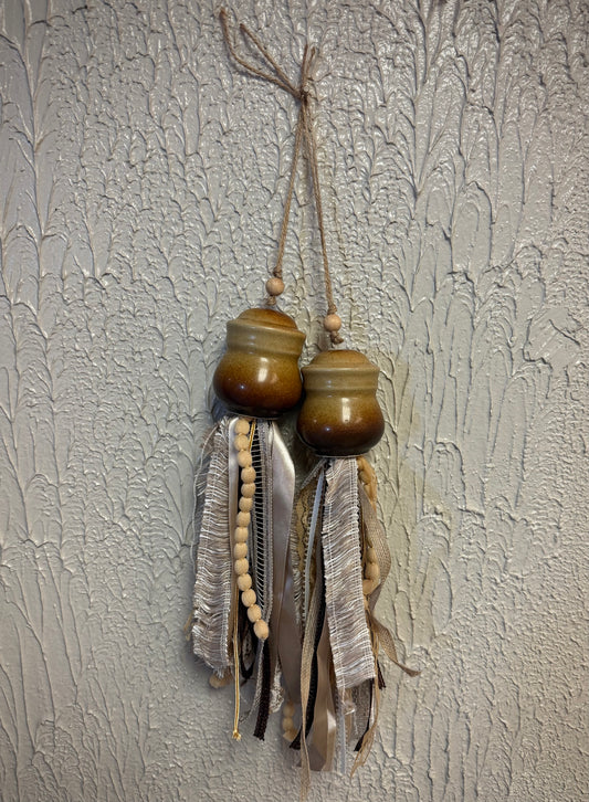 Rustic Crock / salt & pepper shaker tassel